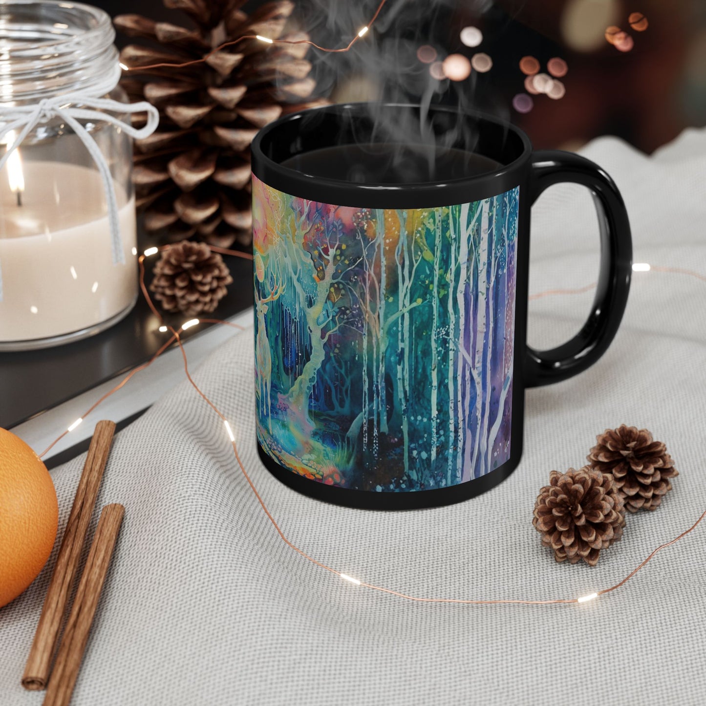 Mystic Forest Deer Mug — Ethereal Woodland Art Coffee Cup