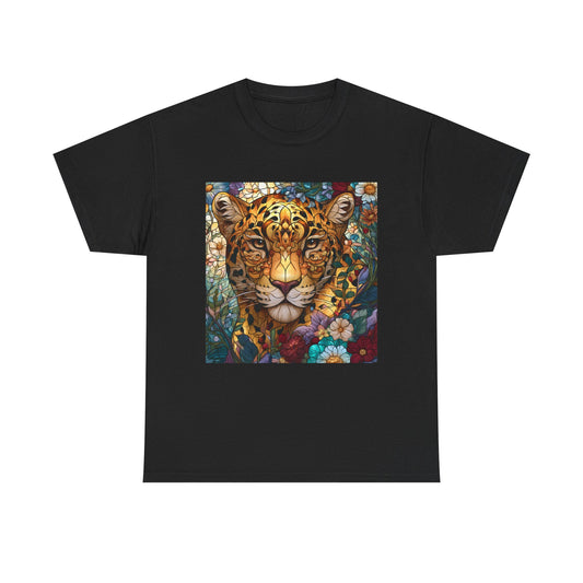 Jaguar Floral Portrait T-Shirt – Colorful Leopard Face Art Tee