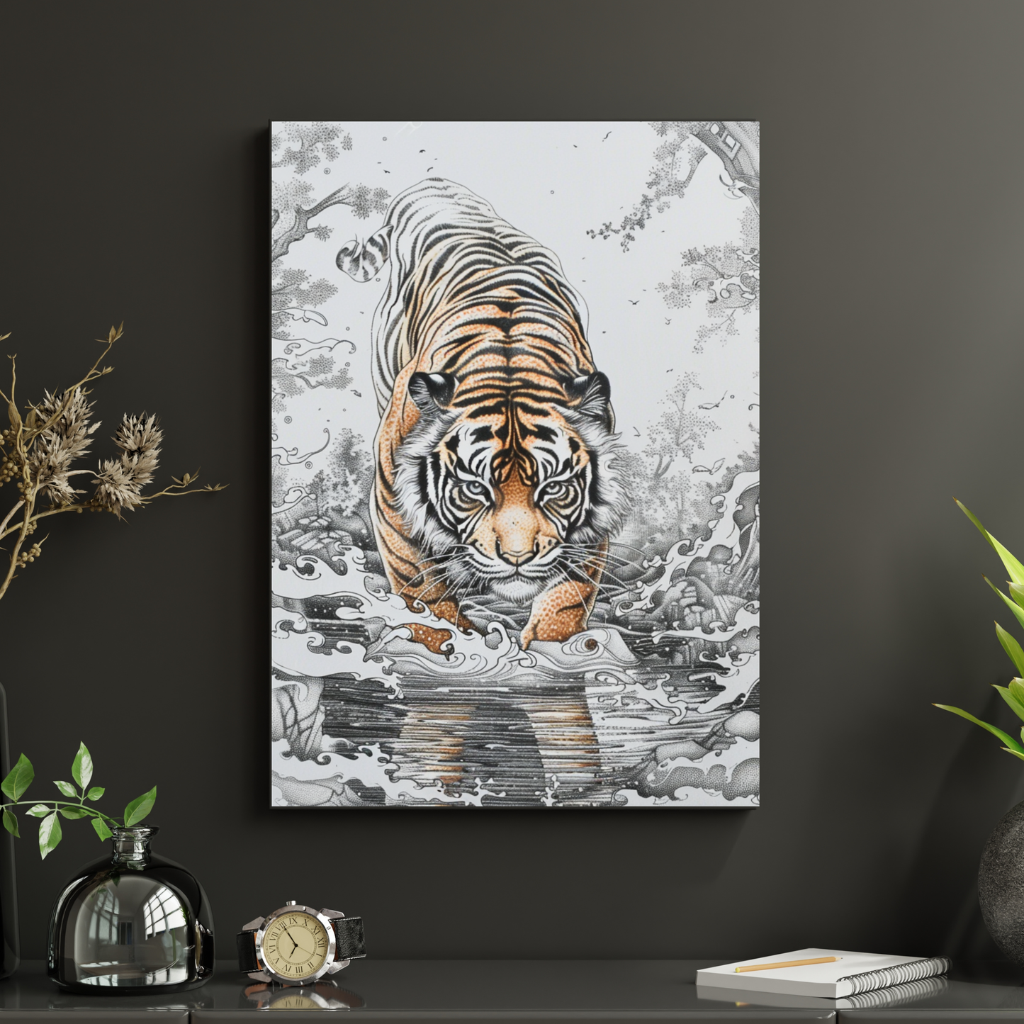 Tiger Illustration Rolled Poster — Majestic Striding Tiger Art Print