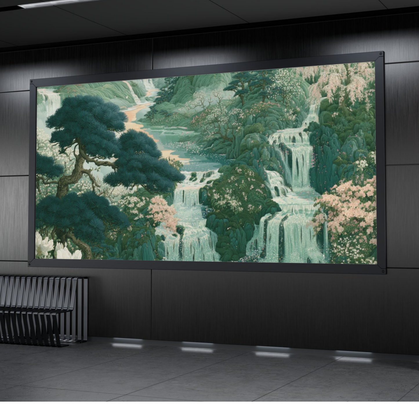 Serene Waterfall Landscape Art Print (Zen Nature Wall Decor)