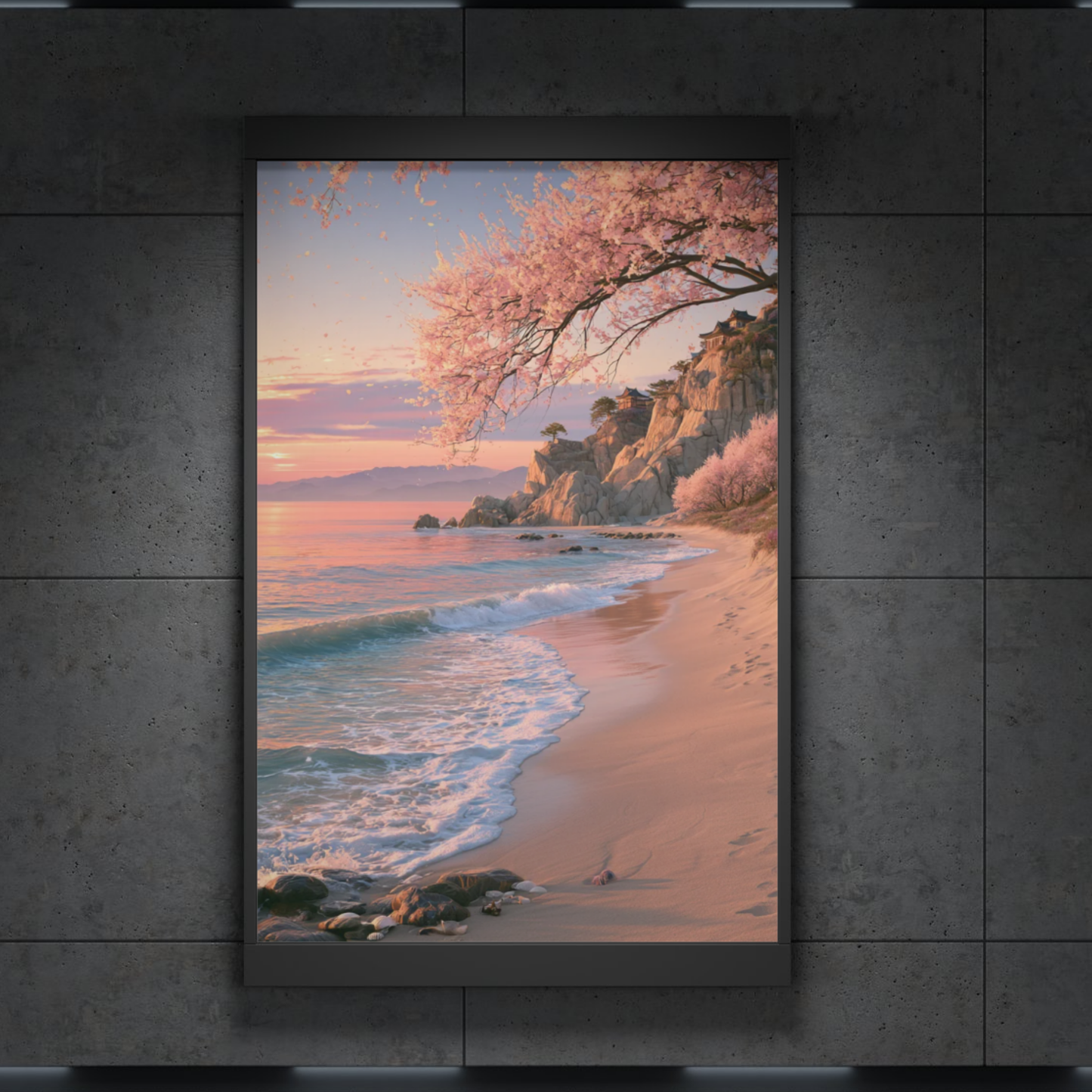 Watercolor Seascape Poster — Textured Matte Beach Sunset Art Print