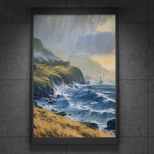 Viking Coastal Landscape Rolled Poster — Dramatic Norse Seascape Wall Art