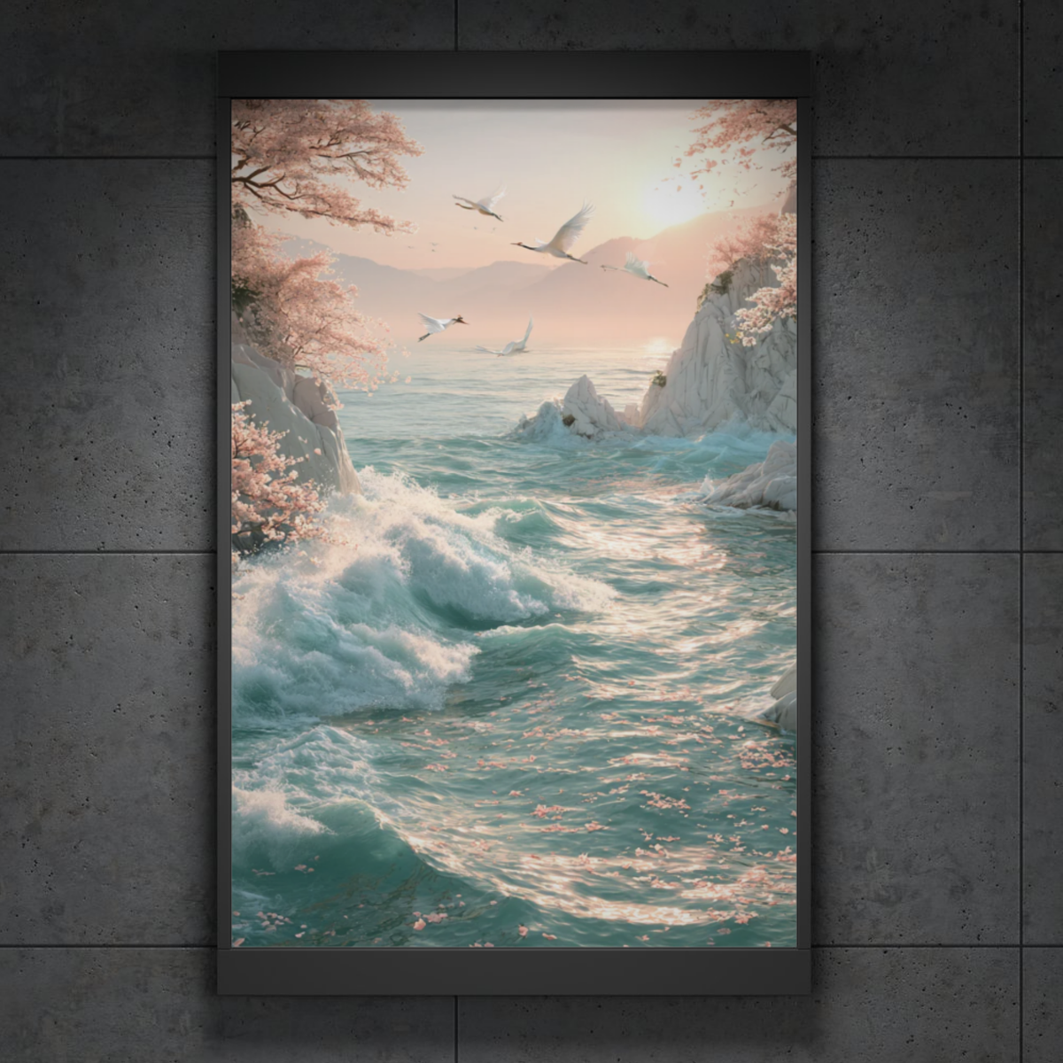Cherry Blossom Waves — Spring by the Emerald Sea