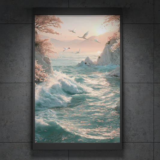 Cherry Blossom Waves — Spring by the Emerald Sea