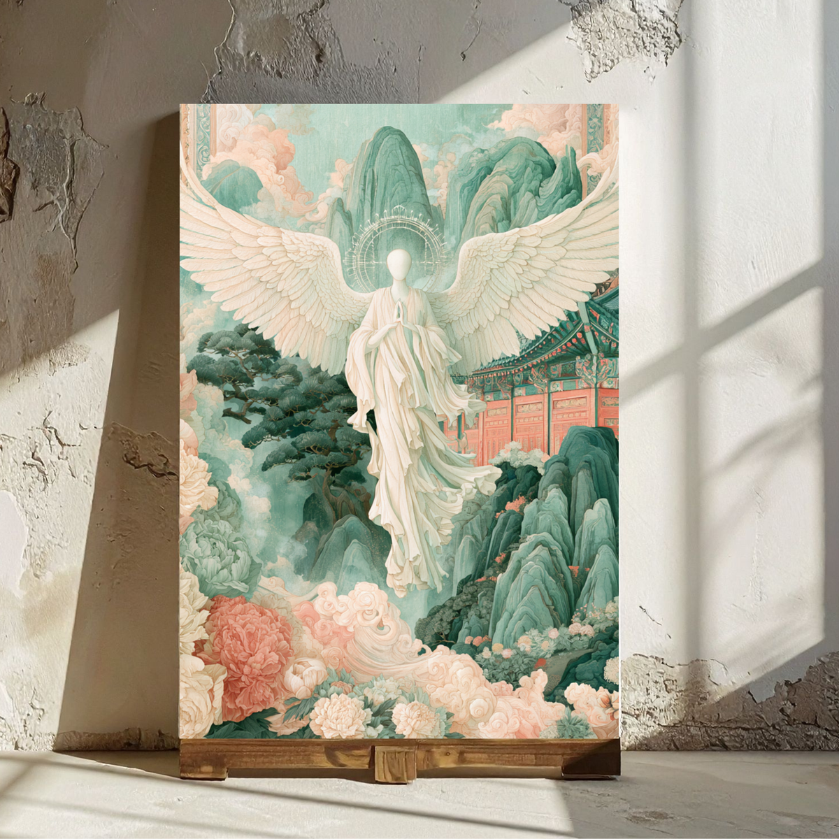 Angel Guardian Poster — Ethereal Asian Temple Art Print (Rolled Poster)