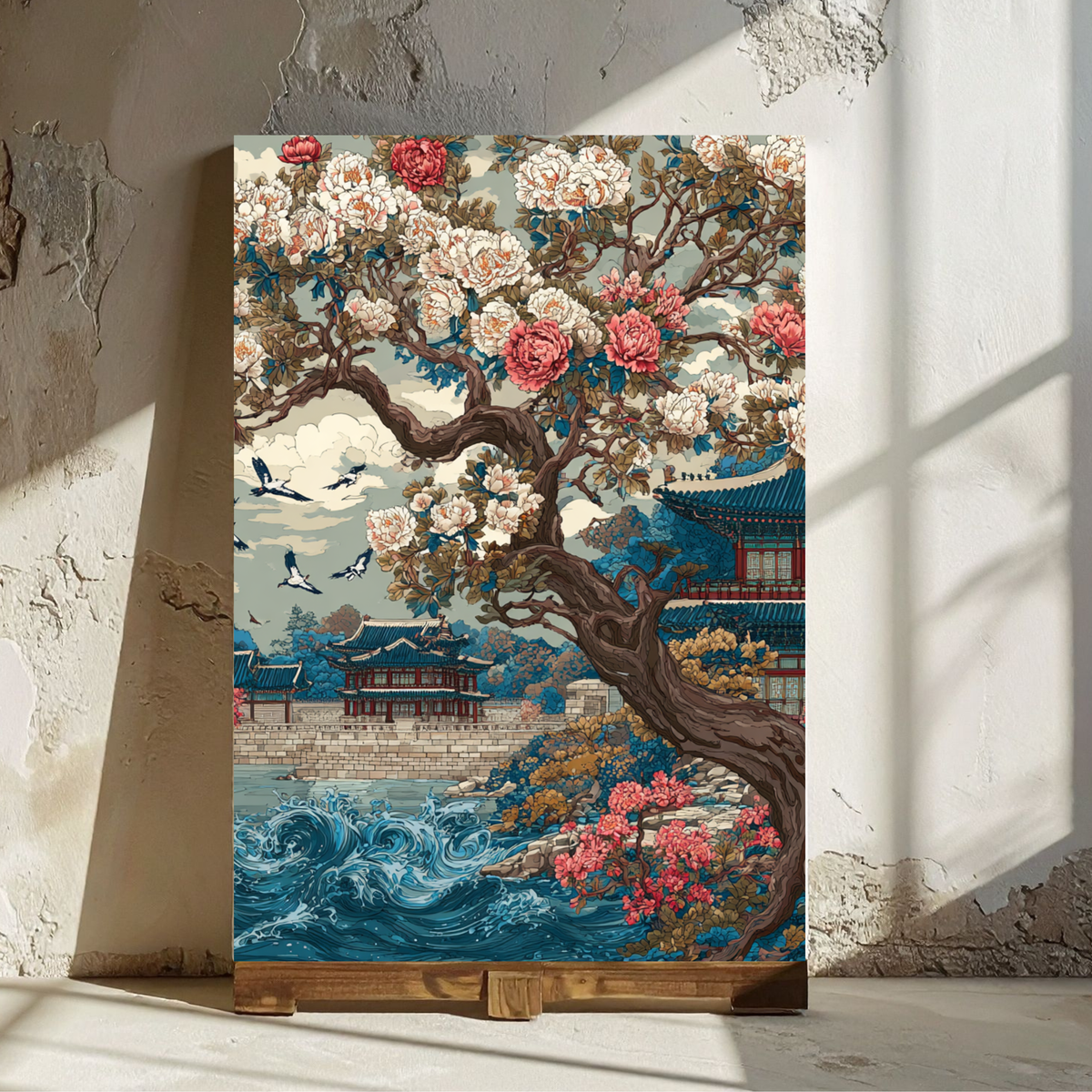 Cherry Blossom Palace Rolled Poster — Asian Landscape Art Print