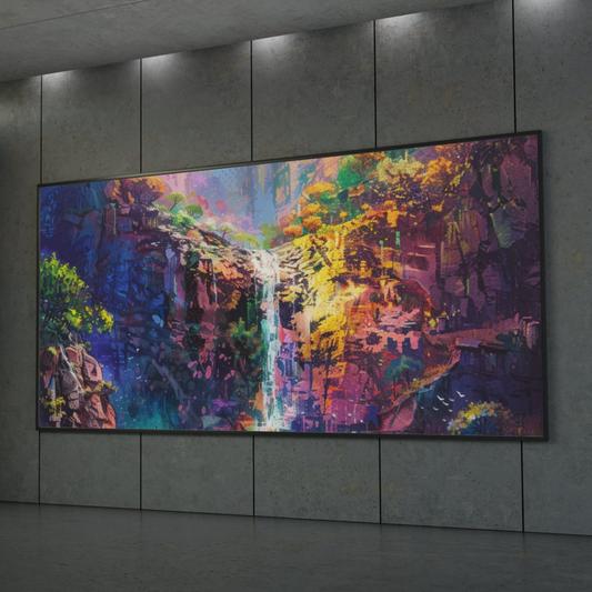 Colorful Waterfall Canvas Print — Vibrant Abstract Landscape Wall Art