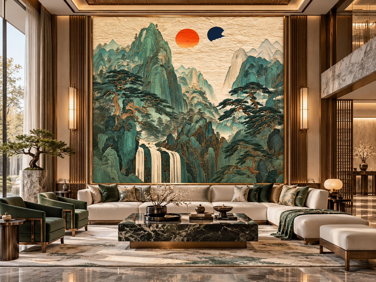 Stretched Canvas Wall Art – Serene Mountain Landscape Painting
