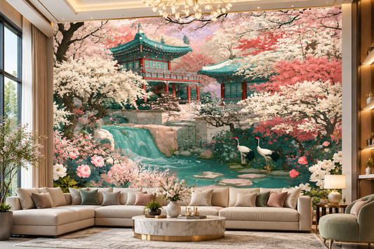 Asian Garden Waterfall Fine Art Poster
