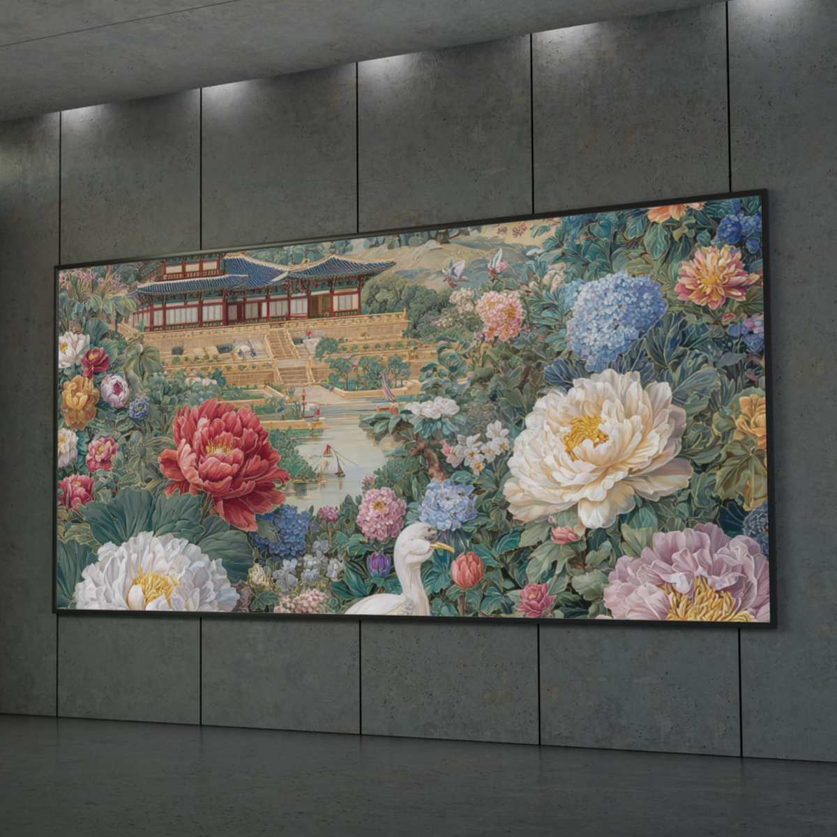 Garden Peonies and Pagoda Fine Art Poster