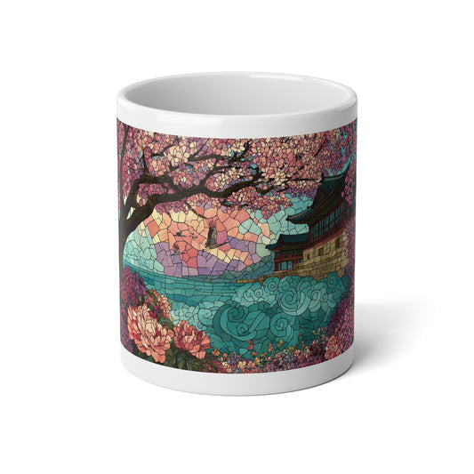 Cherry Blossom Scene 20oz Jumbo Mug — Sakura Temple Scenic Coffee Cup