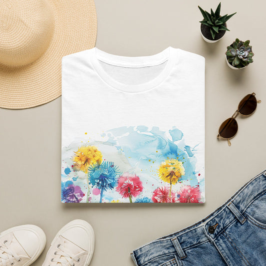 Watercolor Dandelion Field T-Shirt — Bright Floral Spring Tee