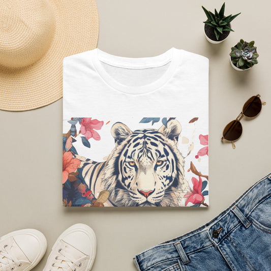 Tiger Floral T-Shirt — White Tiger & Blossom Graphic Tee