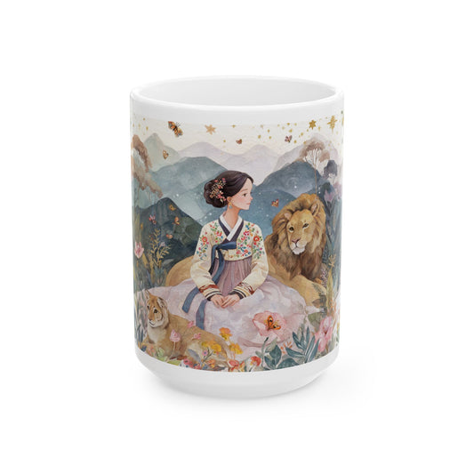Korean Hanbok Lion Garden Ceramic Mug — Fantasy Floral 11oz/15oz