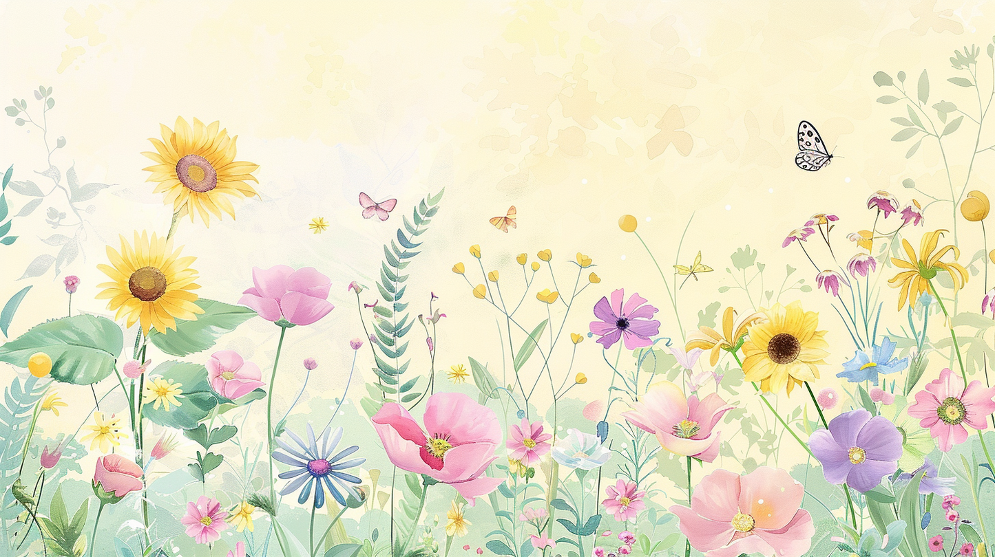 Pastel Wildflower Garden Watercolor Background