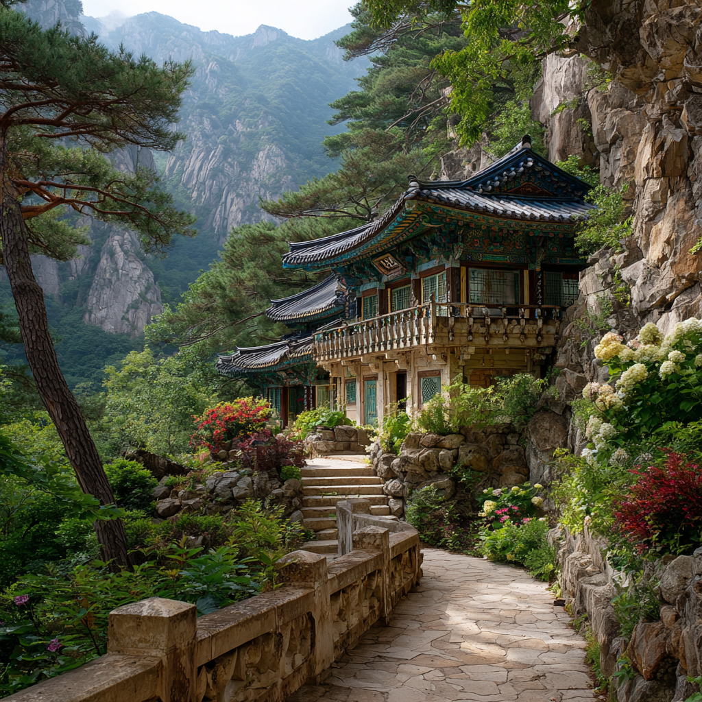 Korean Mountain Palace Garden Illustration