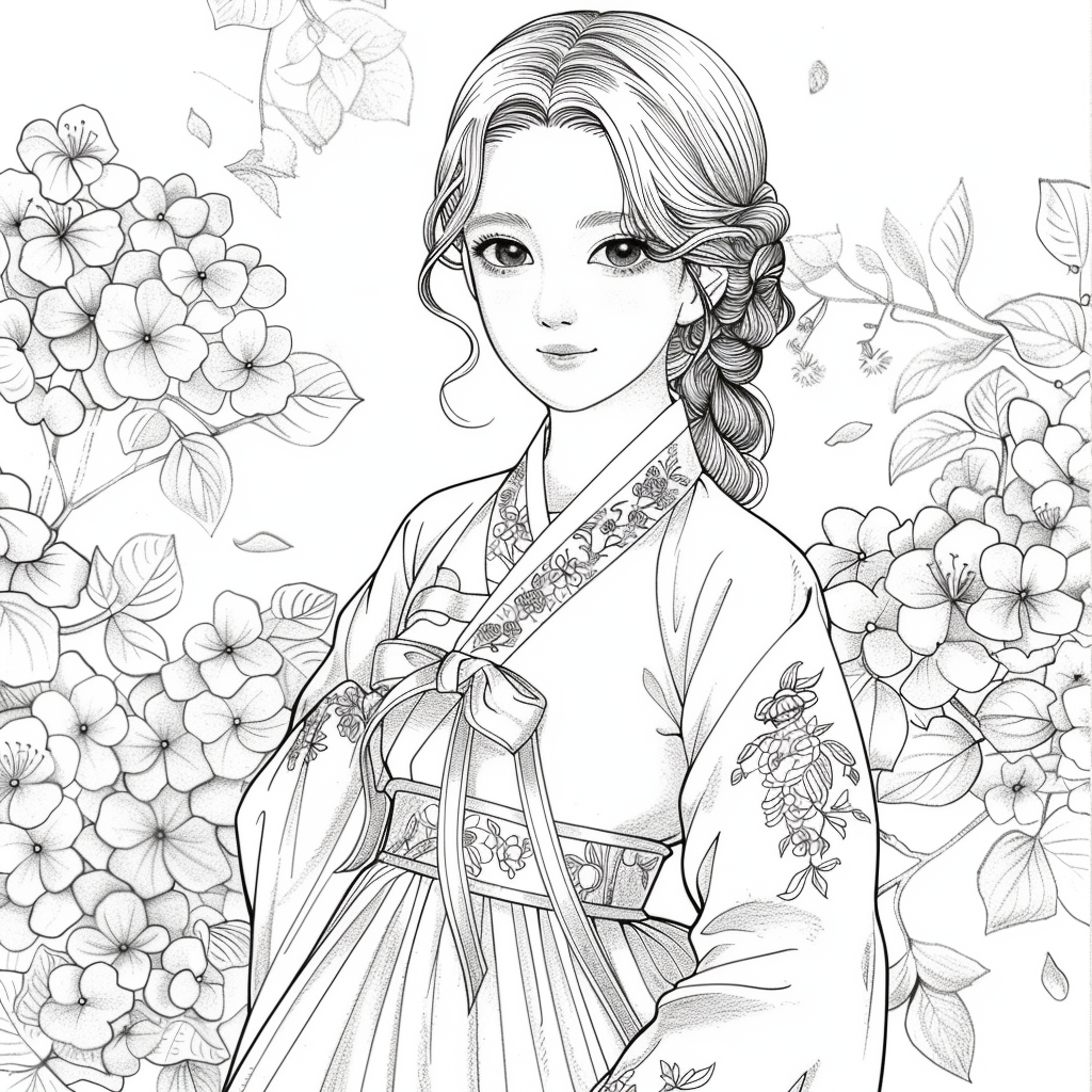 Blossom Grace – A Hanbok Dream in Hydrangea Bloom