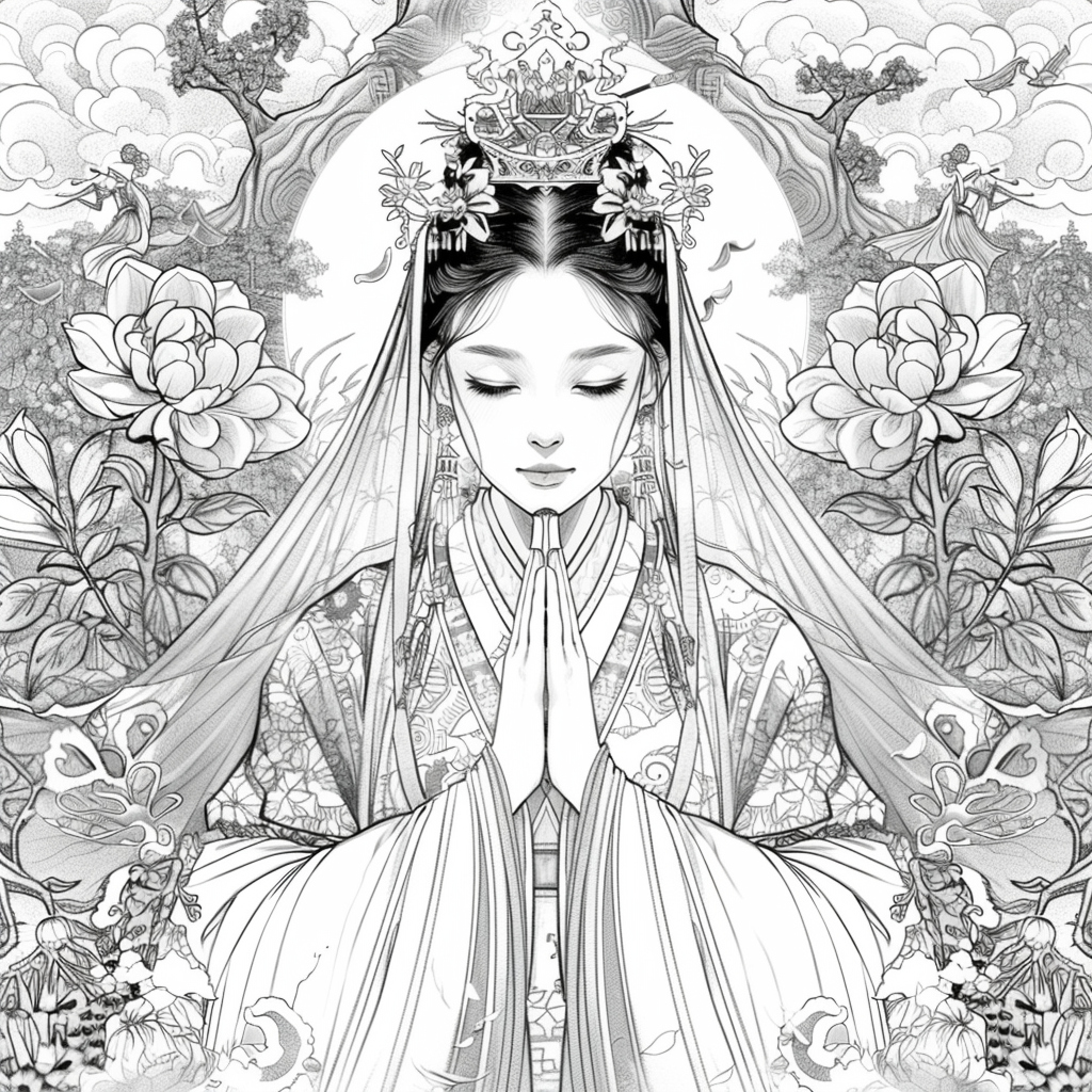 Rainbow Grace – The Blossom Maiden in Hanbok Splendor