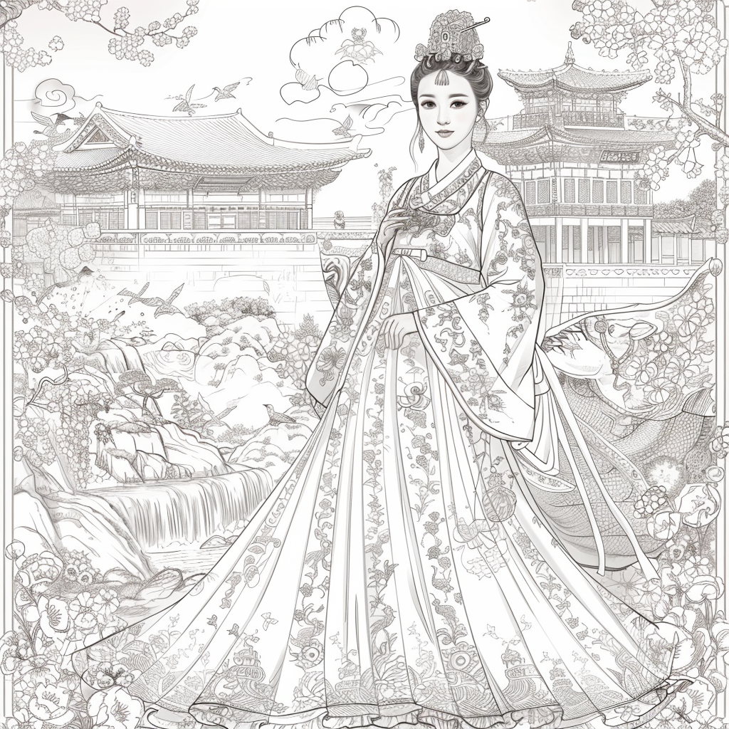 Princess of Spring: Elegance with Elephant and Cranes