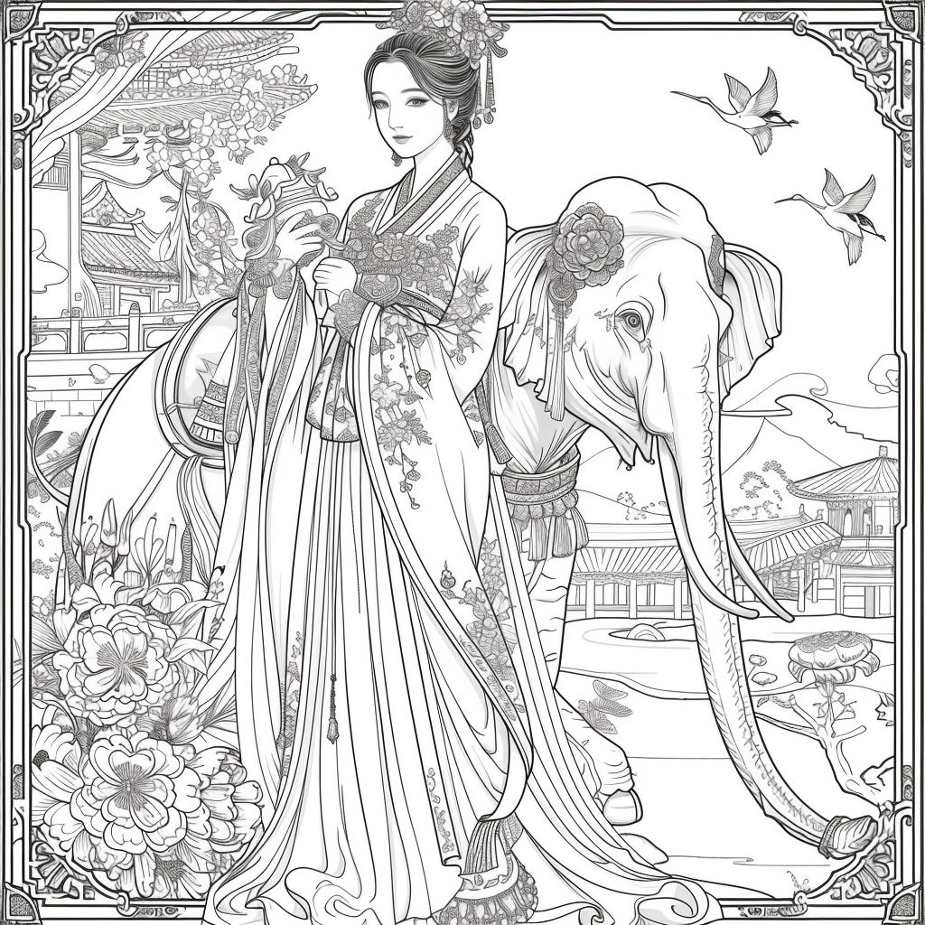 Princess of Spring: Elegance with Elephant and Cranes