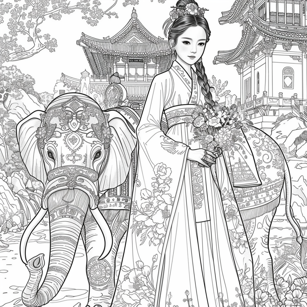 Princess of Spring: Elegance with Elephant and Cranes