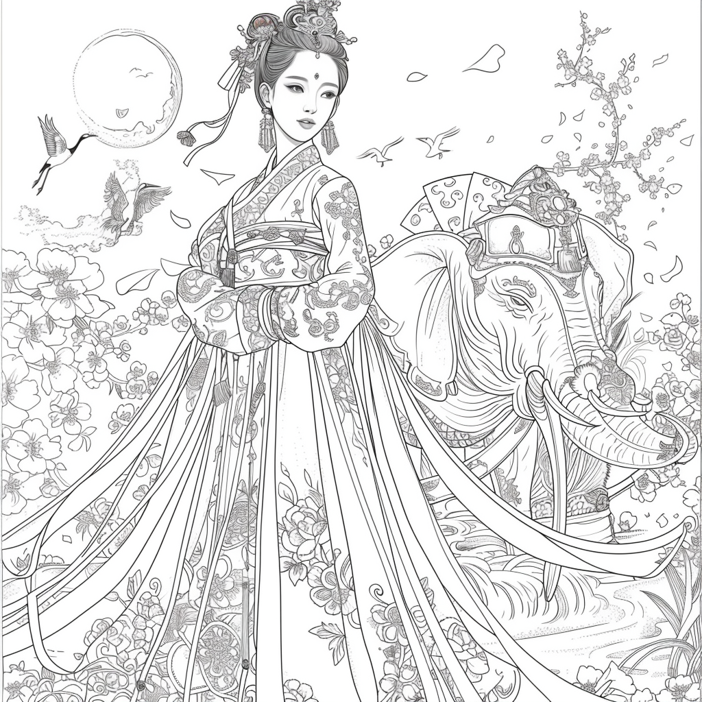 Princess of Spring: Elegance with Elephant and Cranes