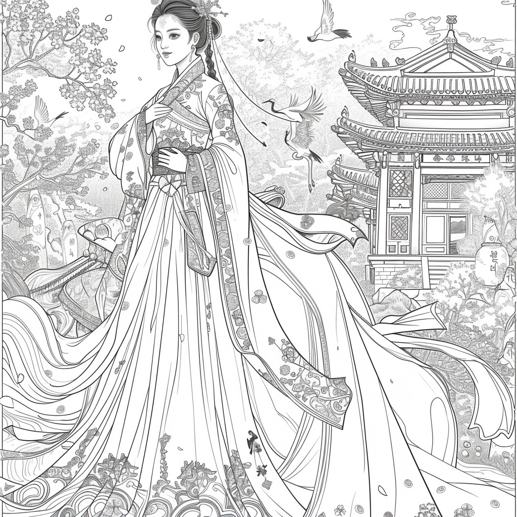Princess of Spring: Elegance with Elephant and Cranes