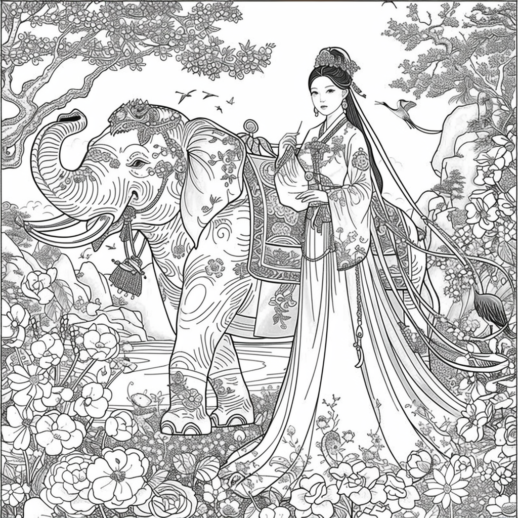 Princess of Spring: Elegance with Elephant and Cranes