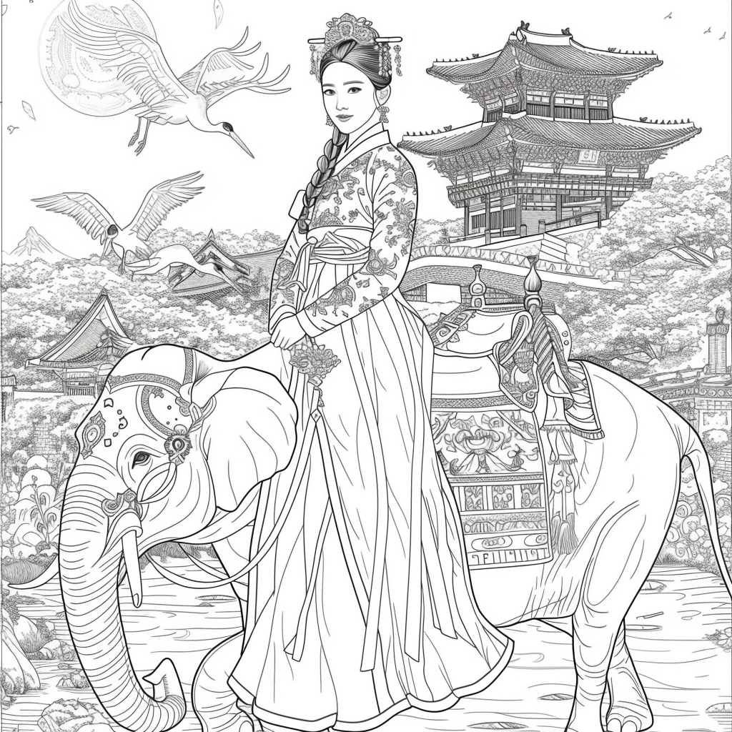 Princess of Spring: Elegance with Elephant and Cranes