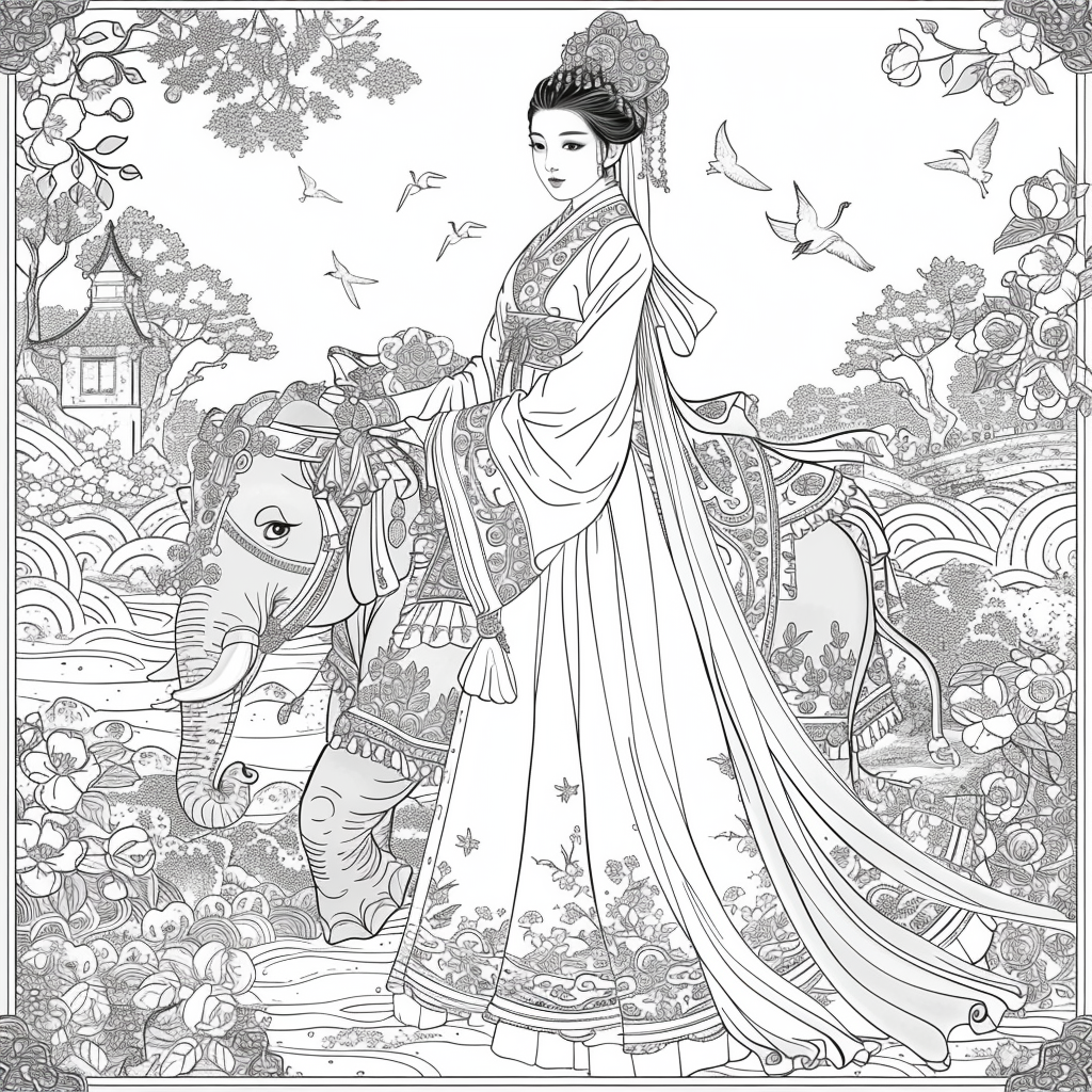 Princess of Spring: Elegance with Elephant and Cranes