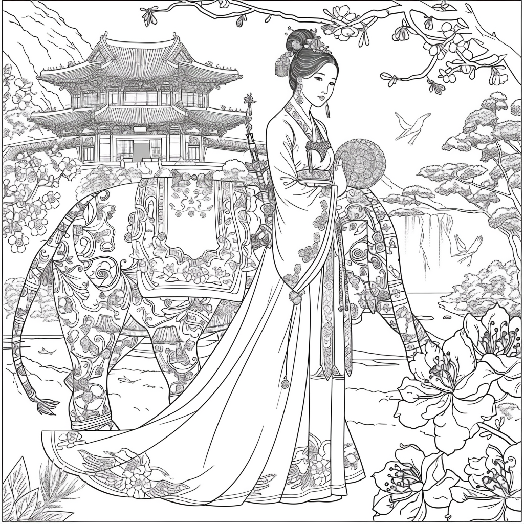 Princess of Spring: Elegance with Elephant and Cranes