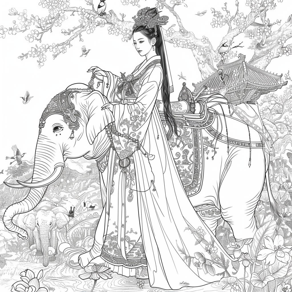 Princess of Spring: Elegance with Elephant and Cranes