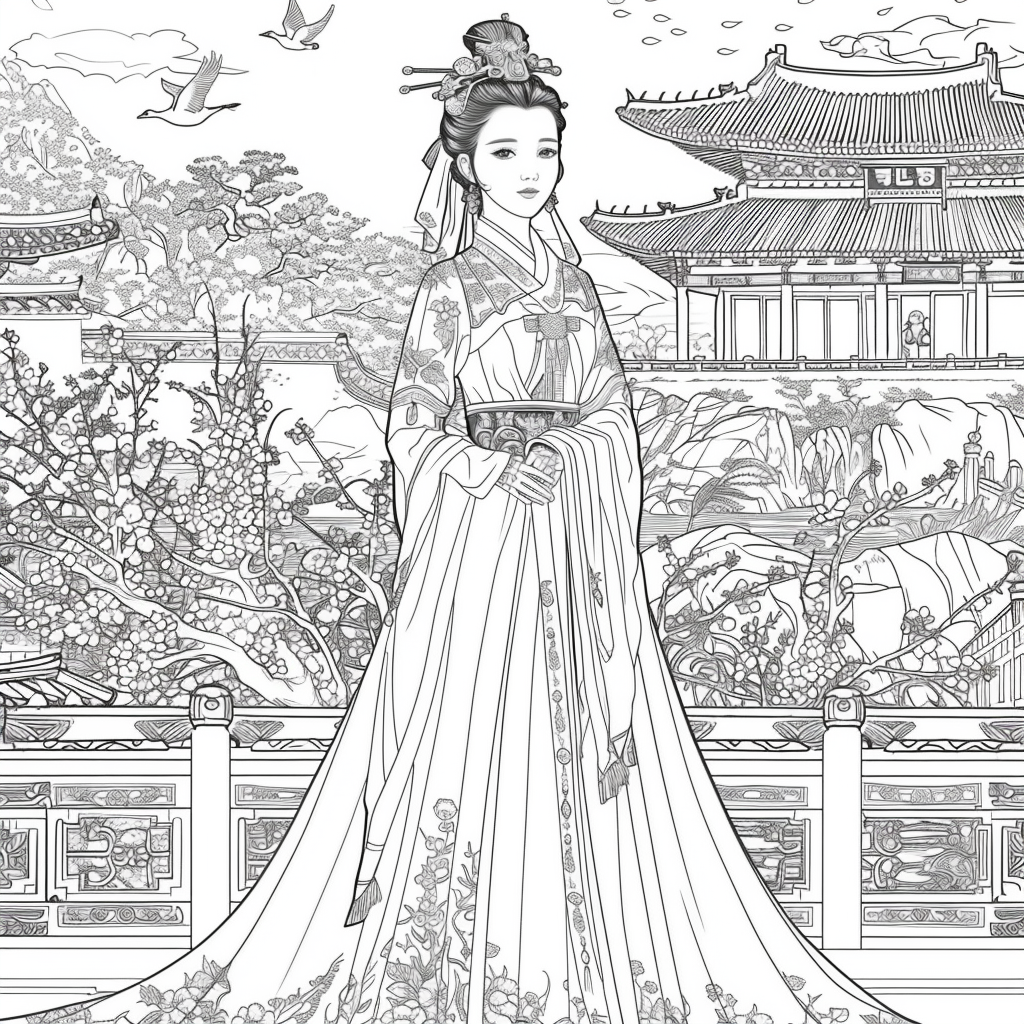 Princess of Spring: Elegance with Elephant and Cranes