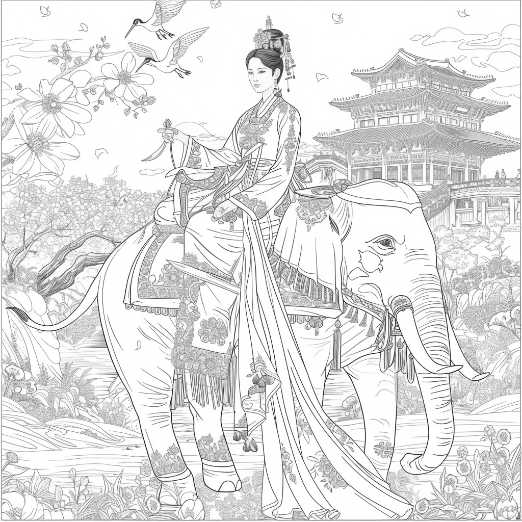 Princess of Spring: Elegance with Elephant and Cranes
