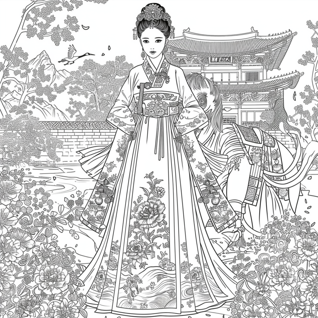 Princess of Spring: Elegance with Elephant and Cranes