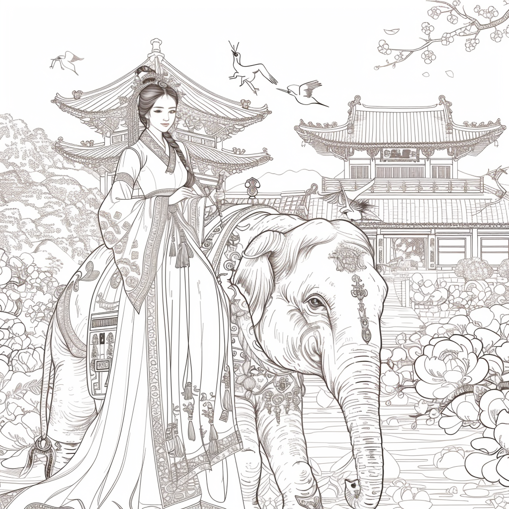 Princess of Spring: Elegance with Elephant and Cranes