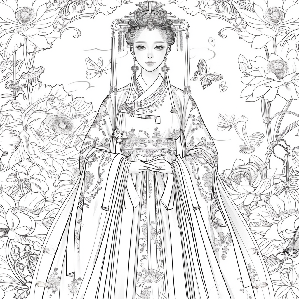 Majestic Bride in Hanbok Amidst Lotus Blossoms