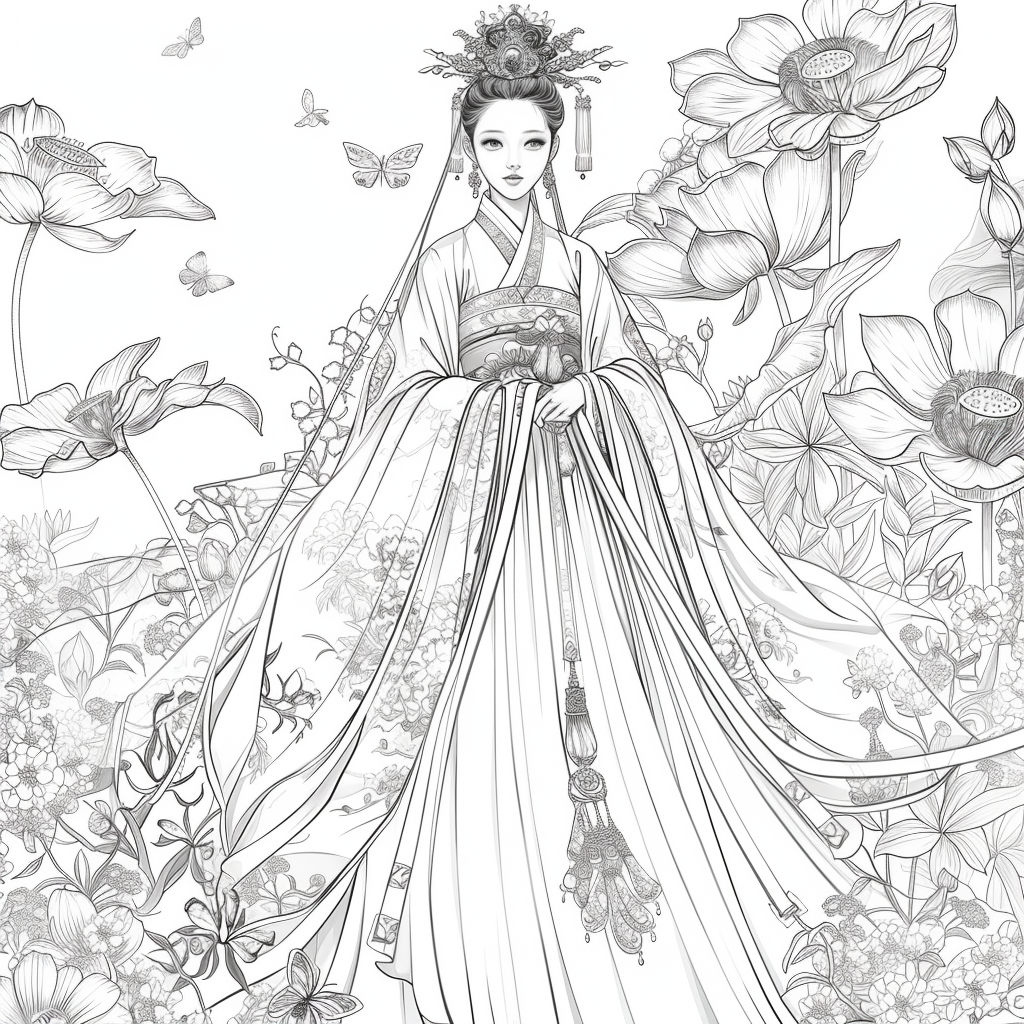 Majestic Bride in Hanbok Amidst Lotus Blossoms