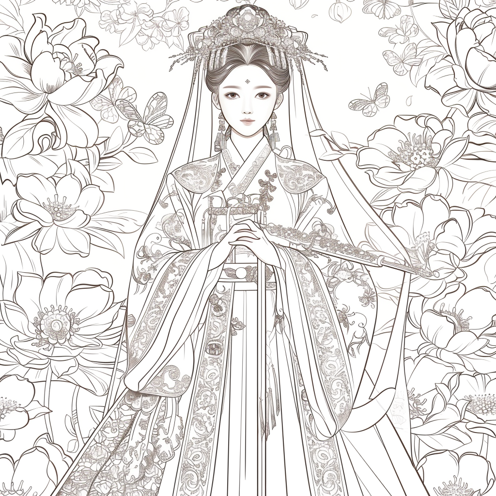 Majestic Bride in Hanbok Amidst Lotus Blossoms