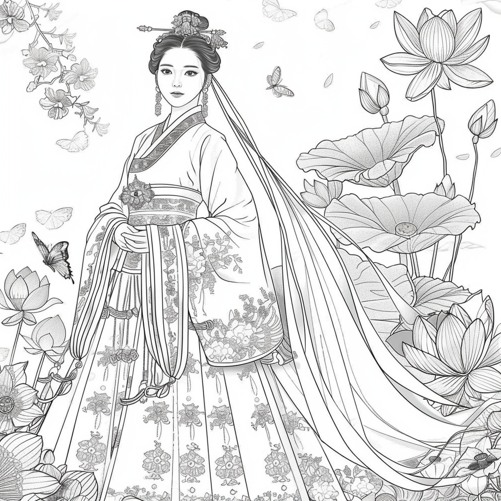 Majestic Bride in Hanbok Amidst Lotus Blossoms