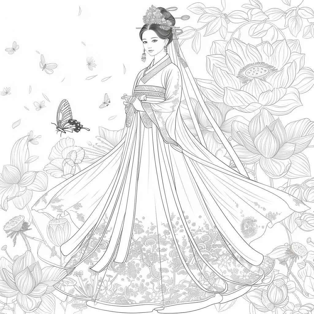 Majestic Bride in Hanbok Amidst Lotus Blossoms