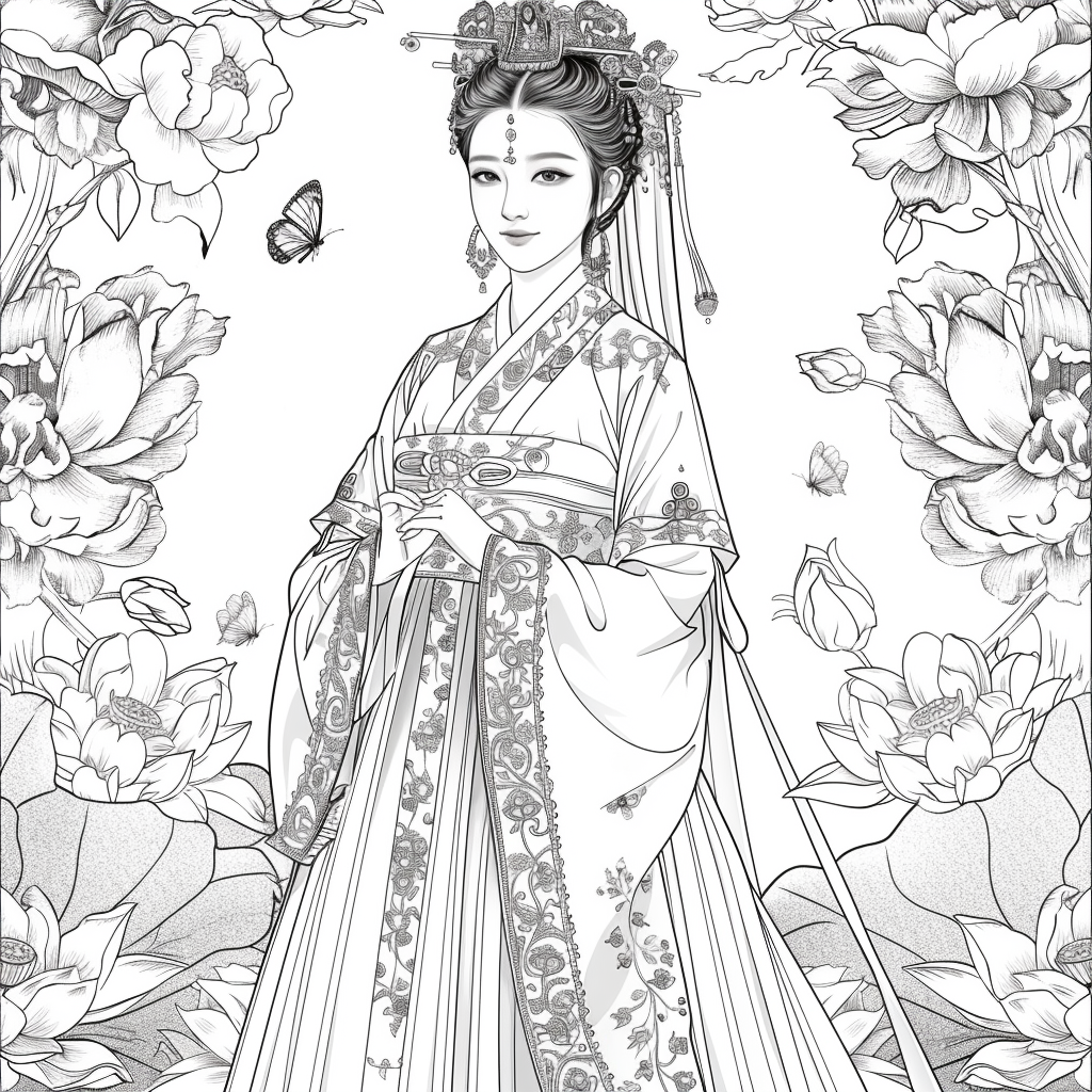 Majestic Bride in Hanbok Amidst Lotus Blossoms
