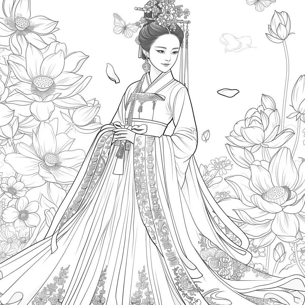 Majestic Bride in Hanbok Amidst Lotus Blossoms