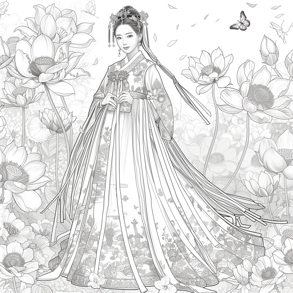 Majestic Harmony: The Lotus Bride in Hanbok Splendor