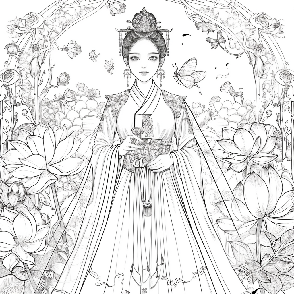 Majestic Harmony: The Lotus Bride in Hanbok Splendor