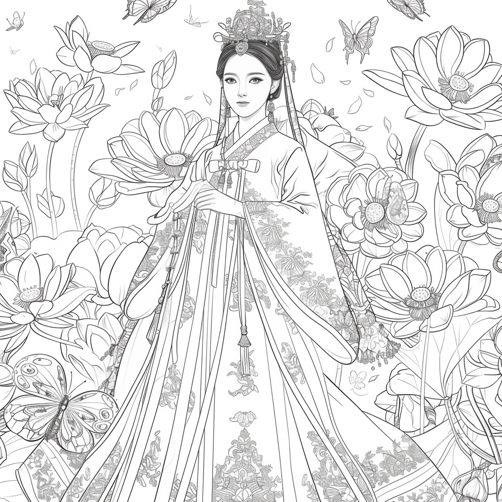 Majestic Harmony: The Lotus Bride in Hanbok Splendor