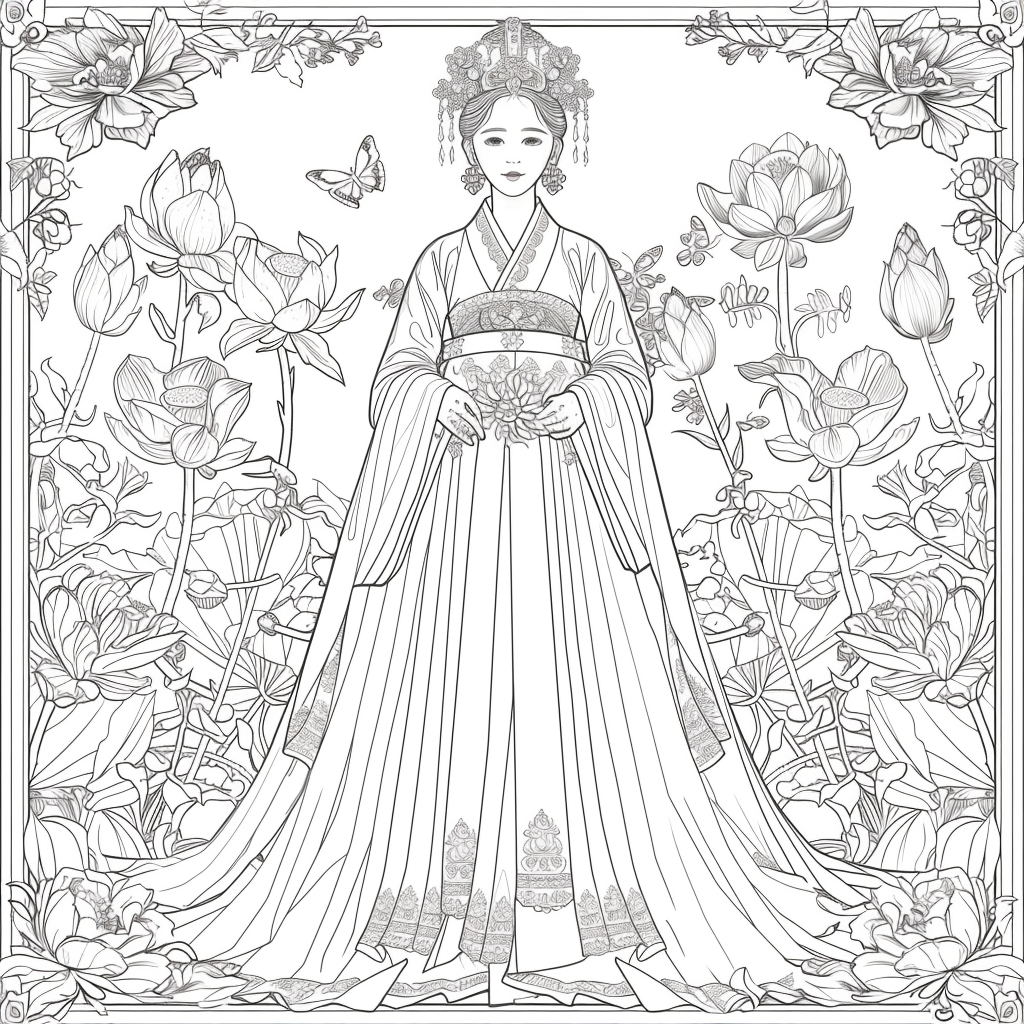 Majestic Harmony: The Lotus Bride in Hanbok Splendor