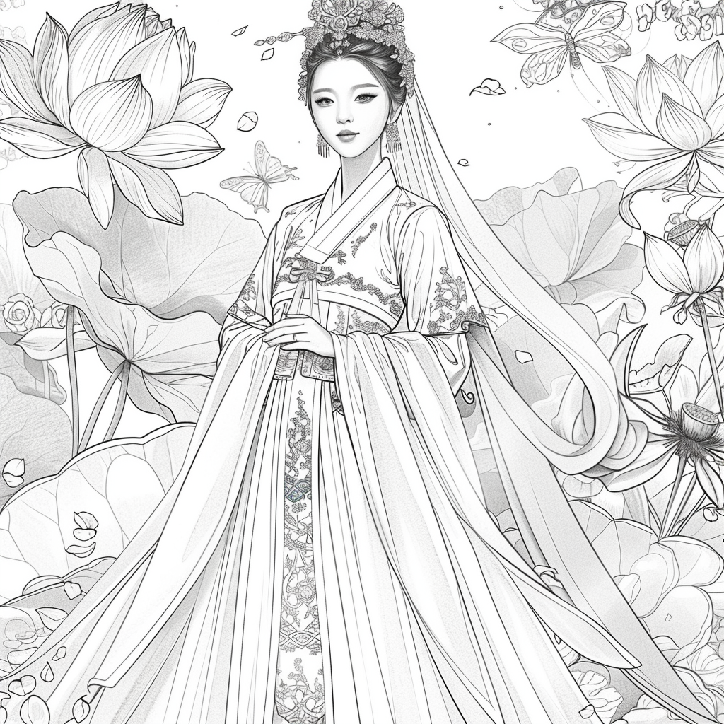 Majestic Harmony: The Lotus Bride in Hanbok Splendor