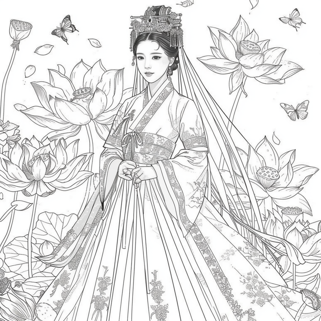Majestic Harmony: The Lotus Bride in Hanbok Splendor