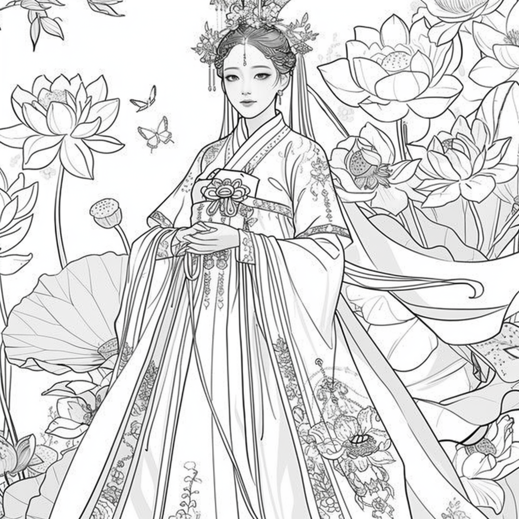 Majestic Harmony: The Lotus Bride in Hanbok Splendor